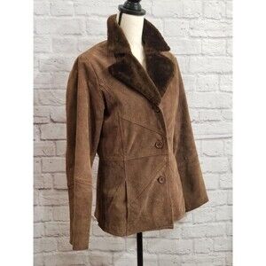 VTG Marcelle Renee Suede Leather Women's Jacket Faux Fur Collar Size Medium
